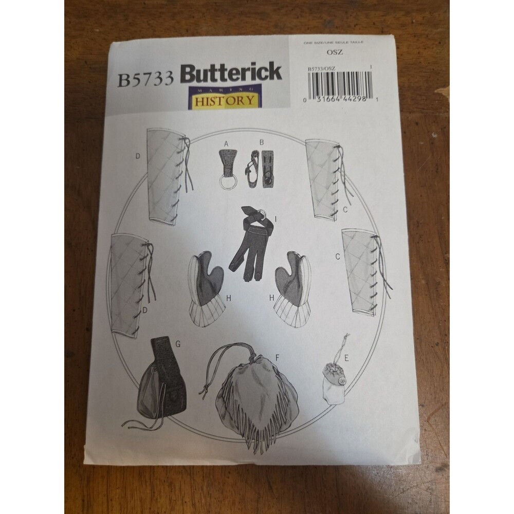 Butterick 5733 Renaissance Medieval Accessories Greaves Bag Gloves Pouch Uncut